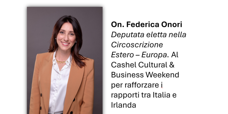 L'On. Federica Onori, deputata della Camera dei Deputati e componente della III Commissione Affari Esteri e Comunitari, durante il Cashel Cultural & Business Weekend 2026 a Cashel, in Contea di Tipperary. La sua partecipazione ha conferito ulteriore rilievo istituzionale all'iniziativa dedicata al rafforzamento delle relazioni culturali, economiche e istituzionali tra Italia e Irlanda, con un significativo richiamo alla memoria della Nave Arandora Star.