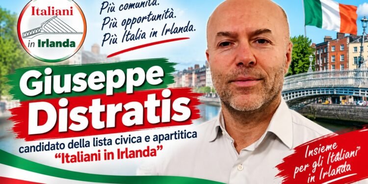 Giuseppe Distratis, candidato alle elezioni COMITES Irlanda 2026 con la lista civica “Italiani in Irlanda”