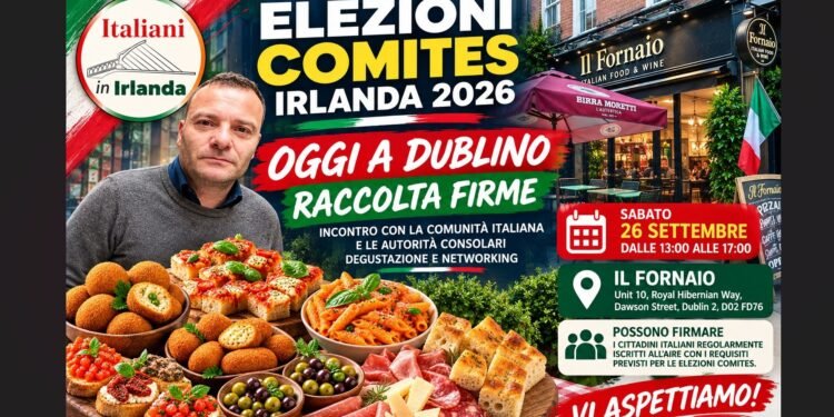 Massimo Santafede presenta l’appuntamento Massimo Santafede presenta l’incontro di oggi dedicato alle Elezioni COMITES Irlanda 2026: dalle 13 alle 17 a Il Fornaio, in Dawson Street, raccolta firme e degustazione italiana gratuita per i partecipanti. Foto 3 – Le specialità italiane in vetrina